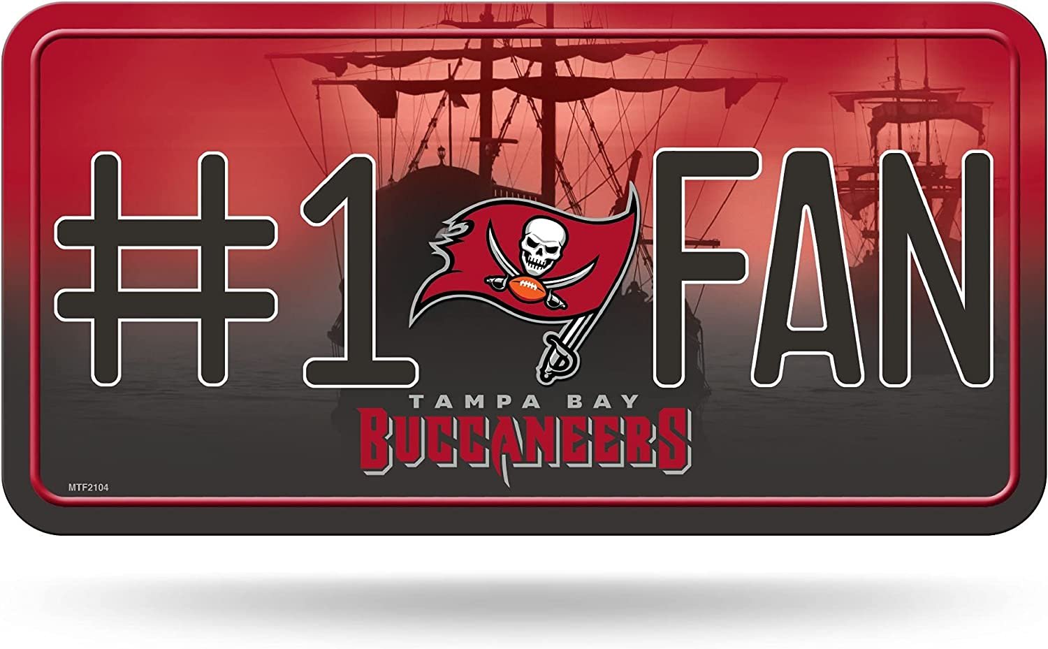 Tampa Bay Buccaneers Metal Auto Tag License Plate, #1 Fan Pirate Ship Design, 12x6 Inch