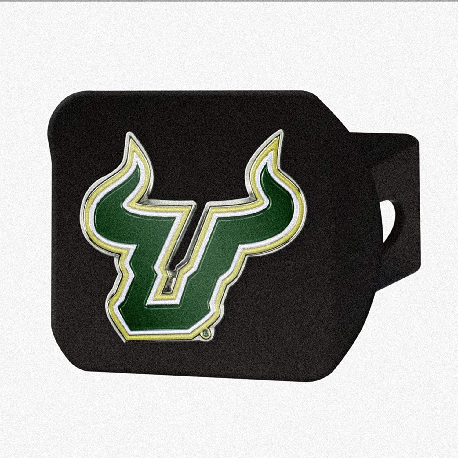 South Florida Bulls USF Hitch Cover Solid Black Metal with Raised Color Metal Emblem 2" Square Type III University of