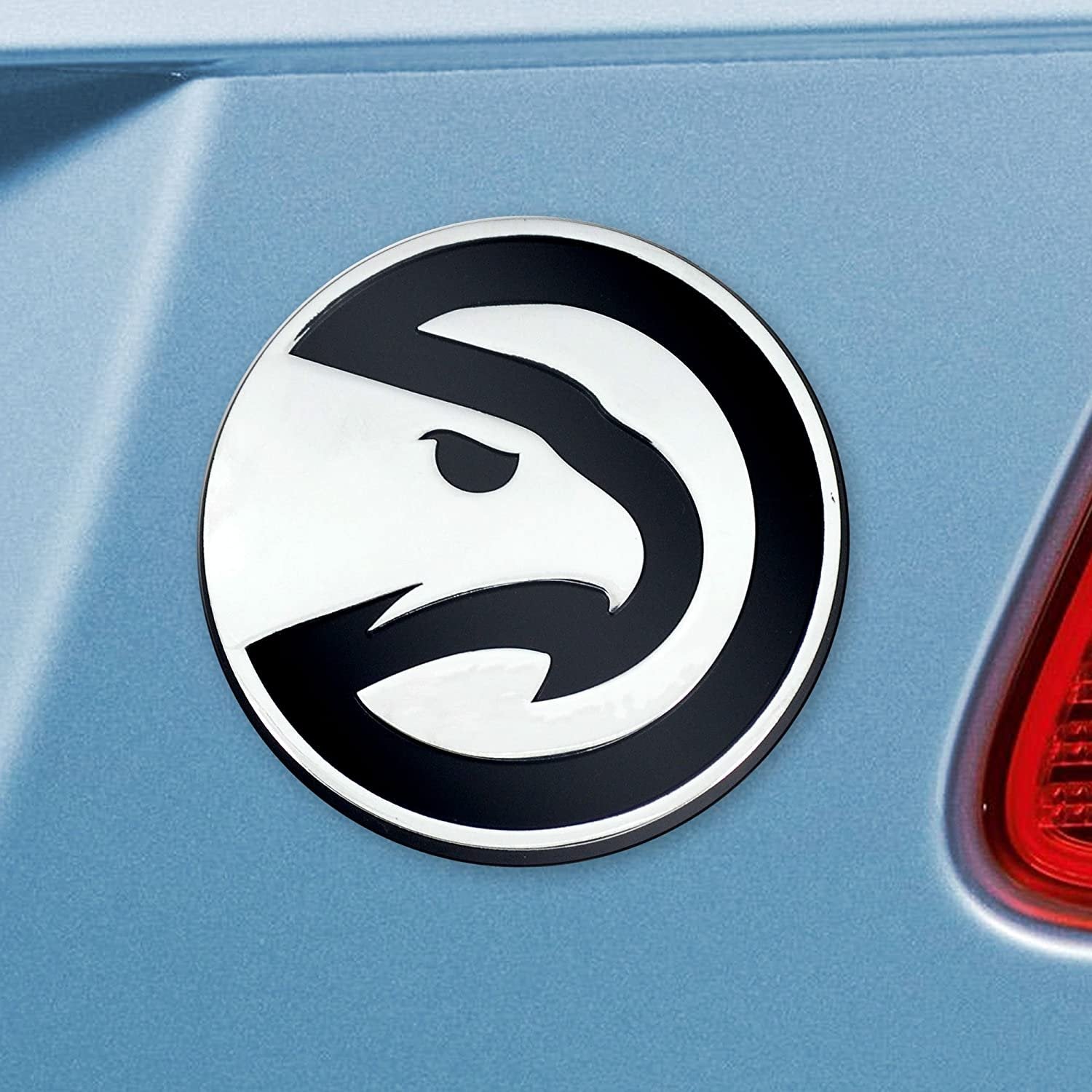Atlanta Hawks Premium Solid Metal Raised Auto Emblem, Shape Cut, Adhesive Backing
