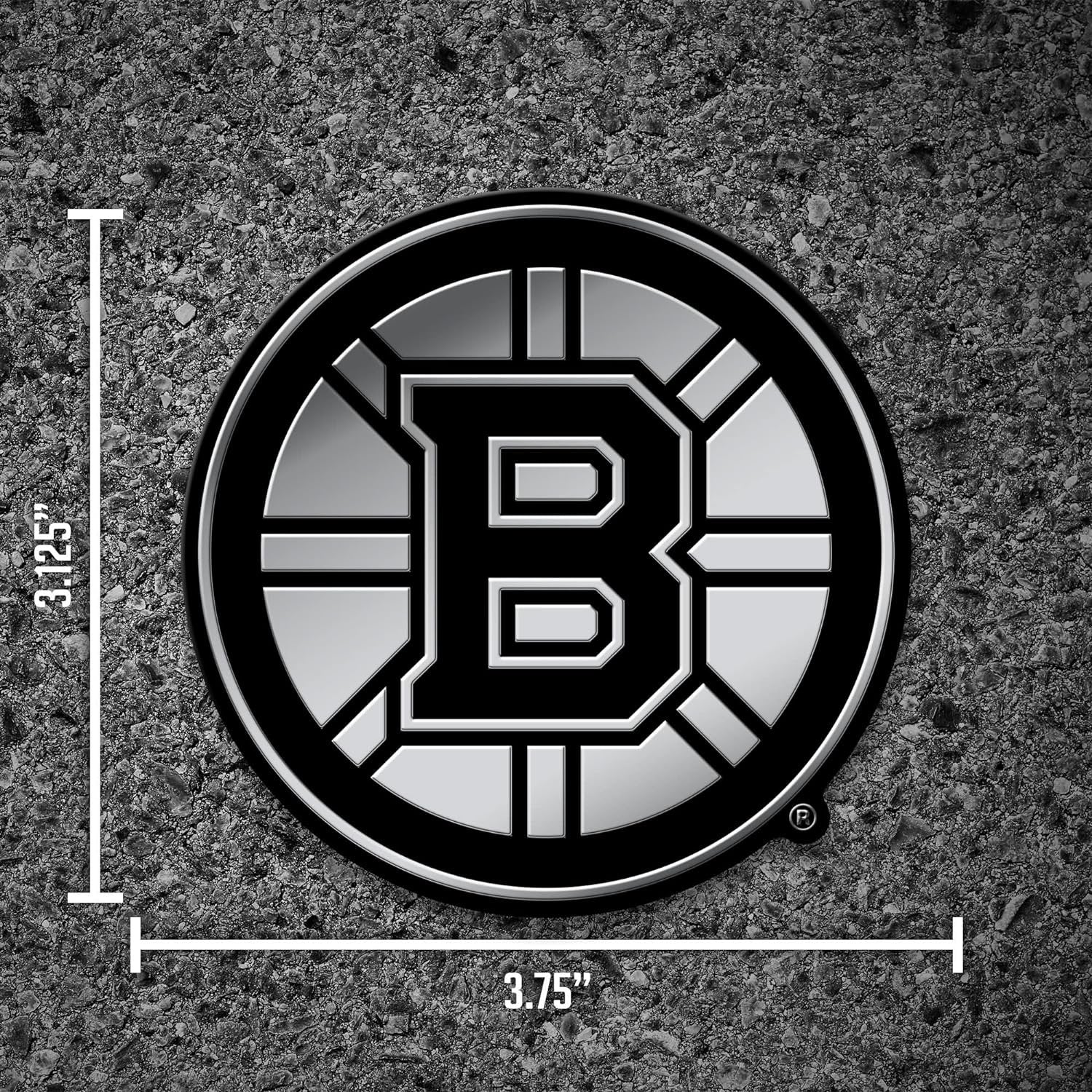 Boston Bruins Auto Emblem, Silver Chrome Color, Raised Molded Plastic, 3.5 Inch, Adhesive Tape Backing