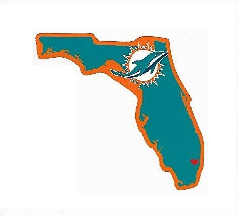 Miami Dolphins 5 Inch Sticker Decal, Home State Design, Flat Vinyl, Full Adhesive Backing