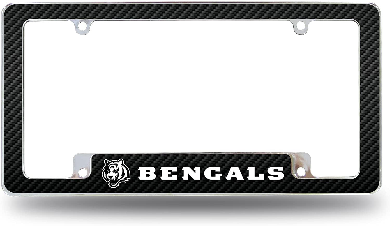 Cincinnati Bengals Metal License Plate Frame Chrome Tag Cover Carbon Fiber Design 6x12 Inch