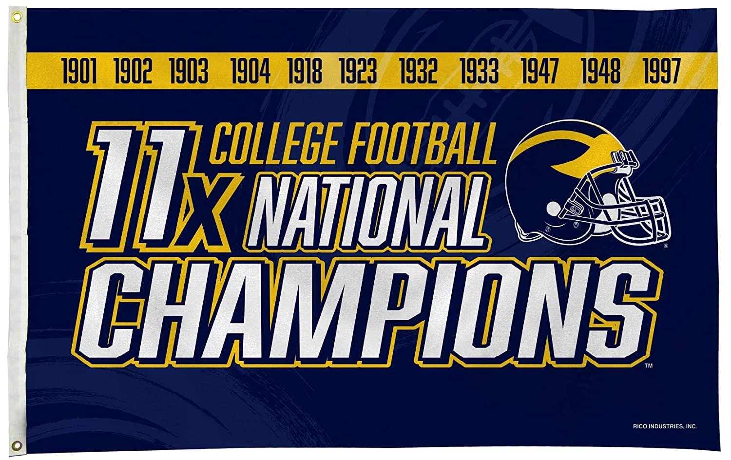 University of Michigan Wolverines 11-Time Champions Premium 3x5 Feet Flag Banner, Metal Grommets, Outdoor Use, Single Sided