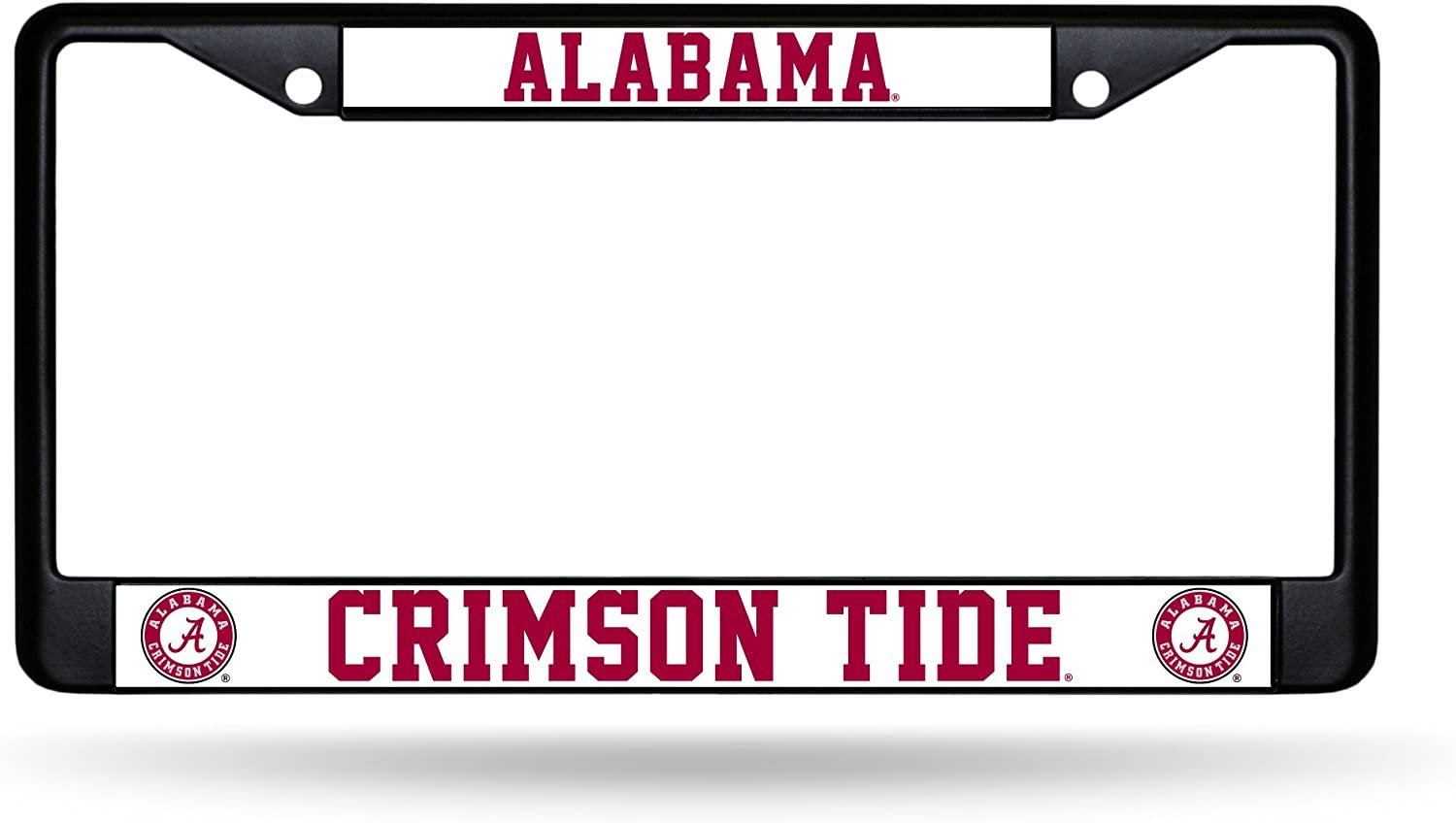 University of Alabama Crimson Tide Black Metal License Plate Frame Chrome Tag Cover 6x12 Inch