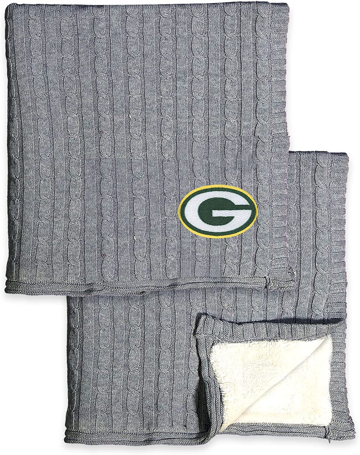 Green Bay Packers Cable Sweater Knit Sherpa Throw Blanket 50x60 Inch Adult