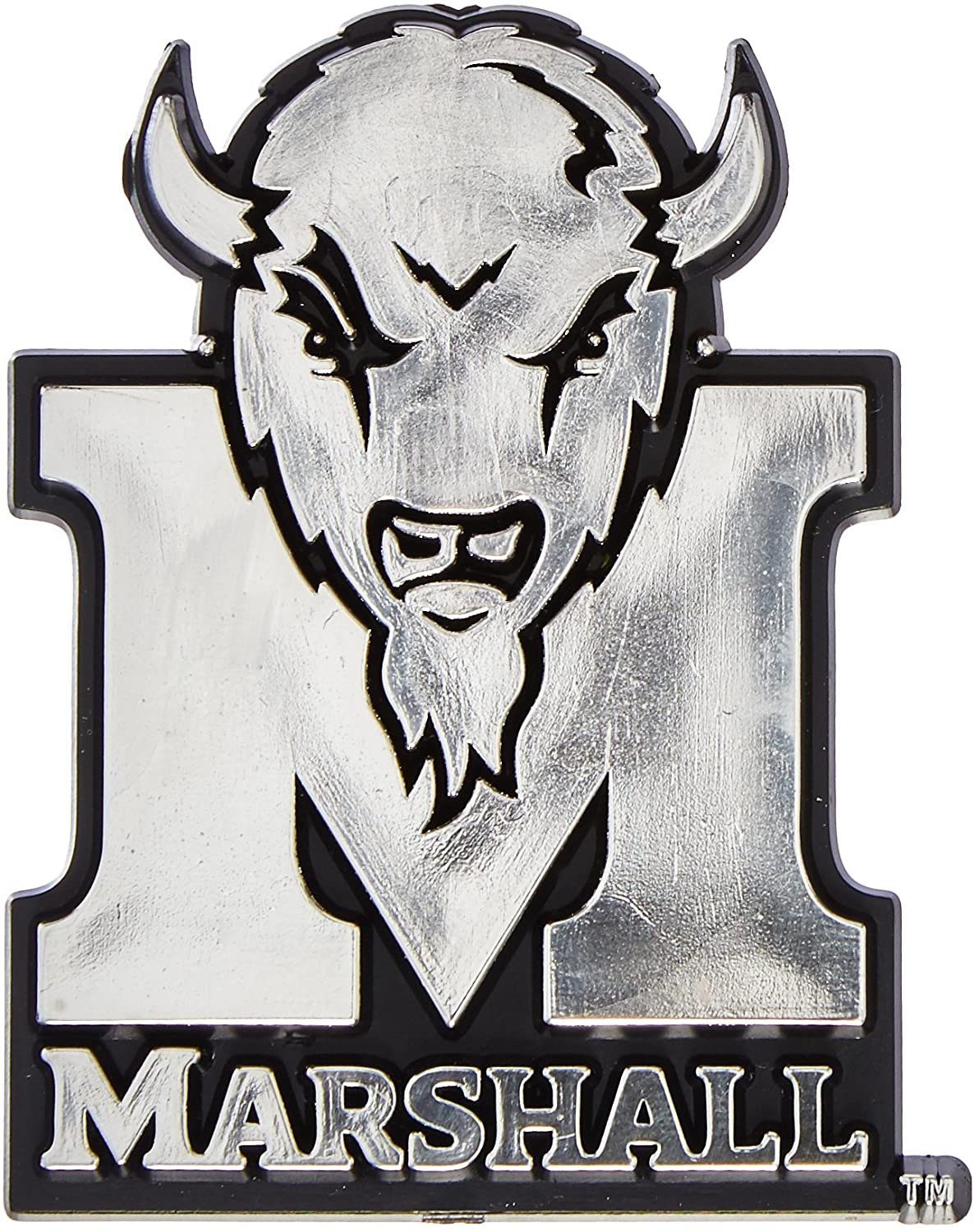 Marshall University Thundering Herd Auto Emblem, Plastic Molded, Silver Chrome Color, Raised 3D Effect, Adhesive Backing