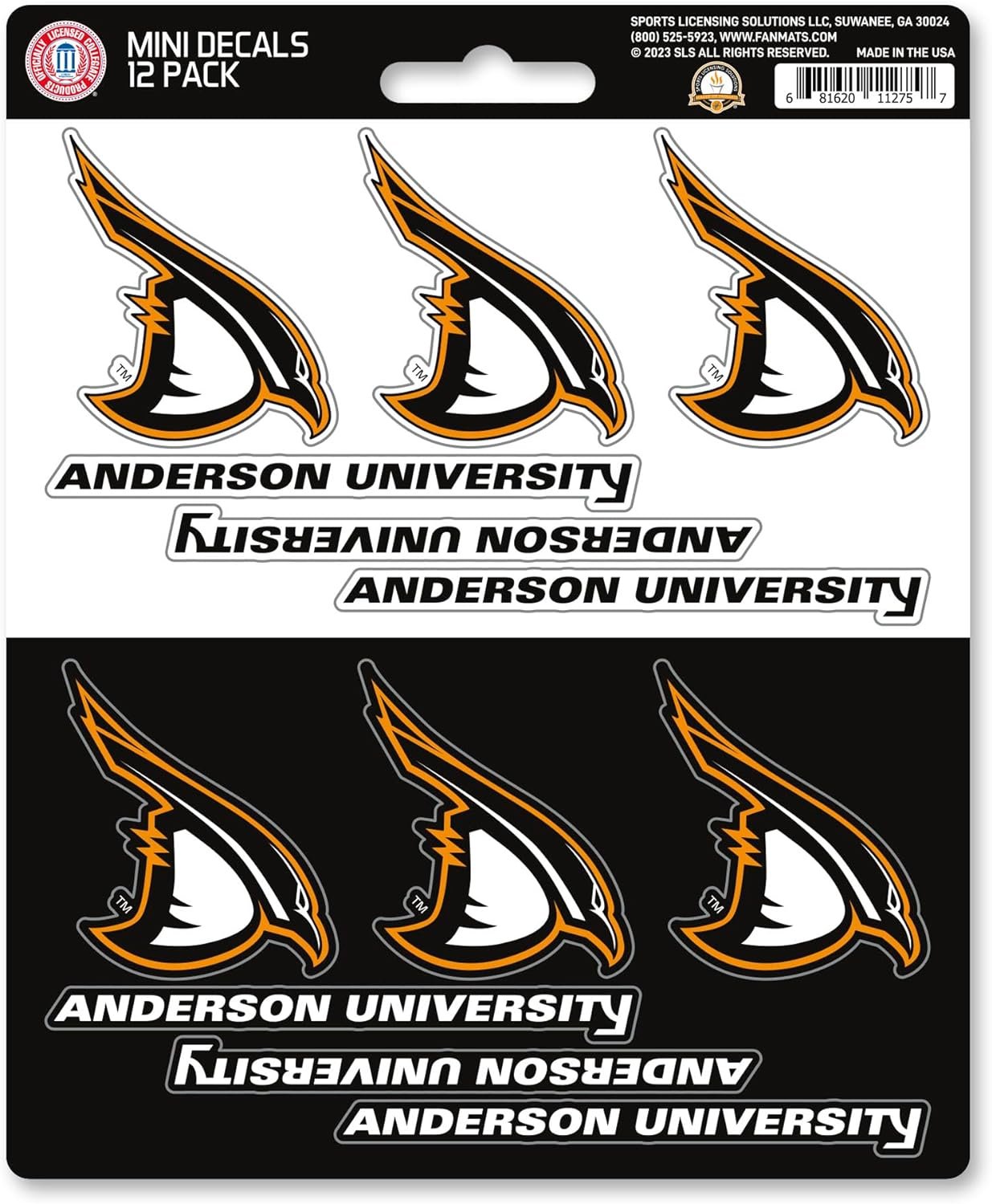 Anderson University Ravens 12-Piece Mini Decal Sticker Set, 5x6 Inch Sheet, Gift for football fans for any hard surfaces around home, automotive, personal items
