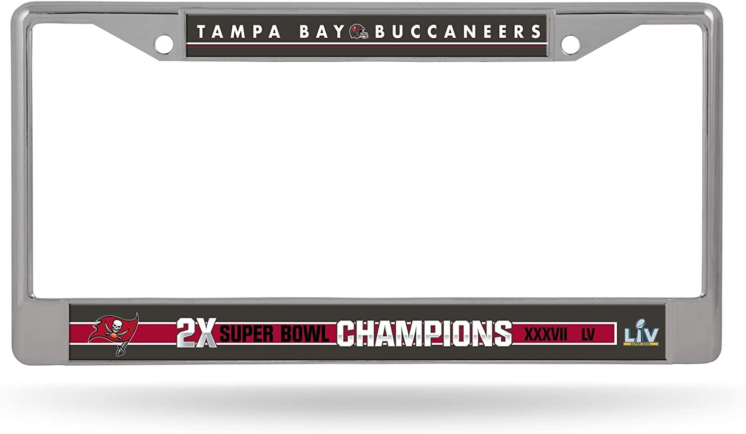 Tampa Bay Buccaneers 2 Time Champions Metal License Plate Frame Chrome Tag Cover, 12x6 Inch