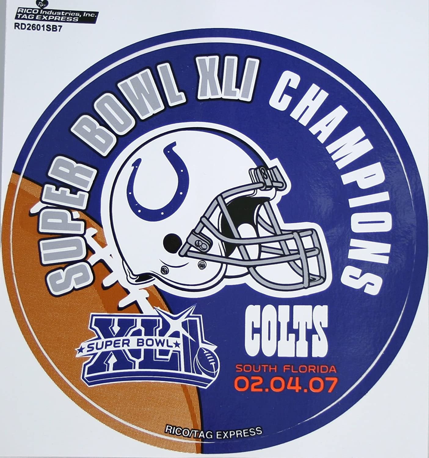 Indianapolis Colts Super Bowl XLI Champions 4.5" Round Vinyl Basketball Decal