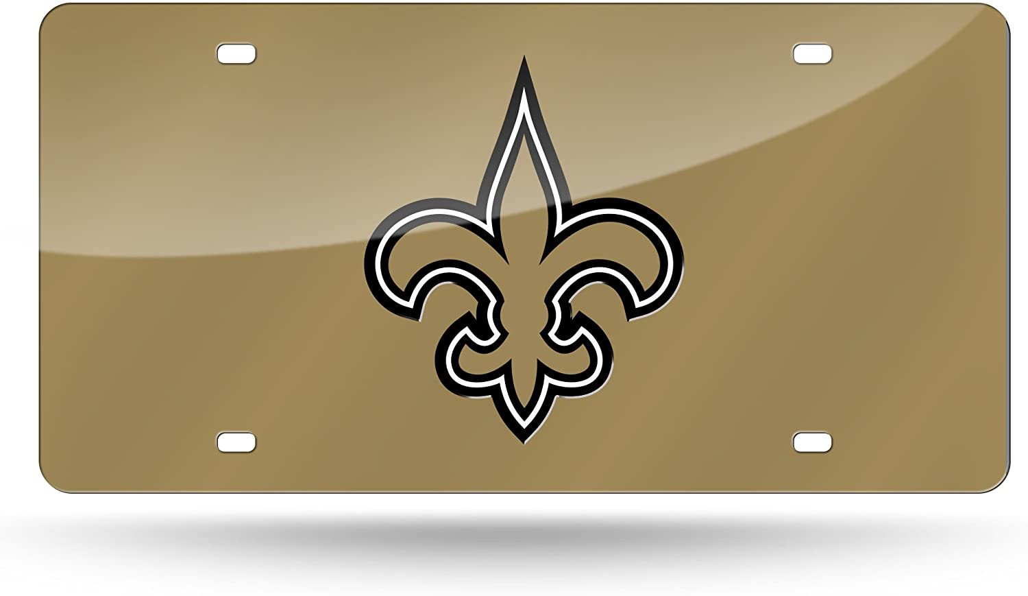 New Orleans Saints Premium Laser Cut Tag License Plate, Fleur De Lis, Gold Mirrored Acrylic Inlaid, 12x6 Inch