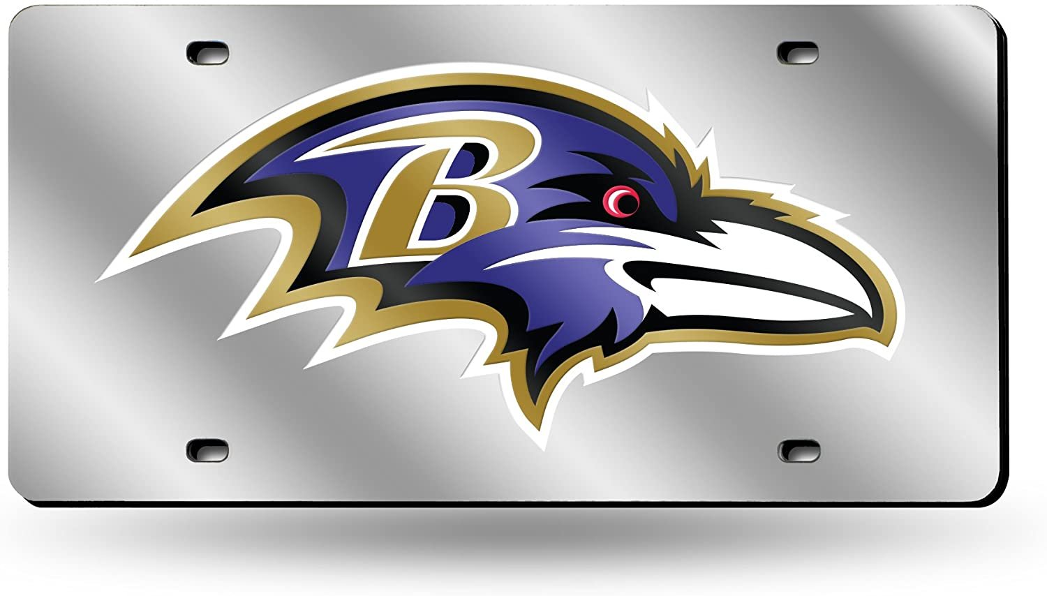 Baltimore Ravens Premium Laser Cut Tag License Plate, Mirrored Acrylic Inlaid, 12x6 Inch