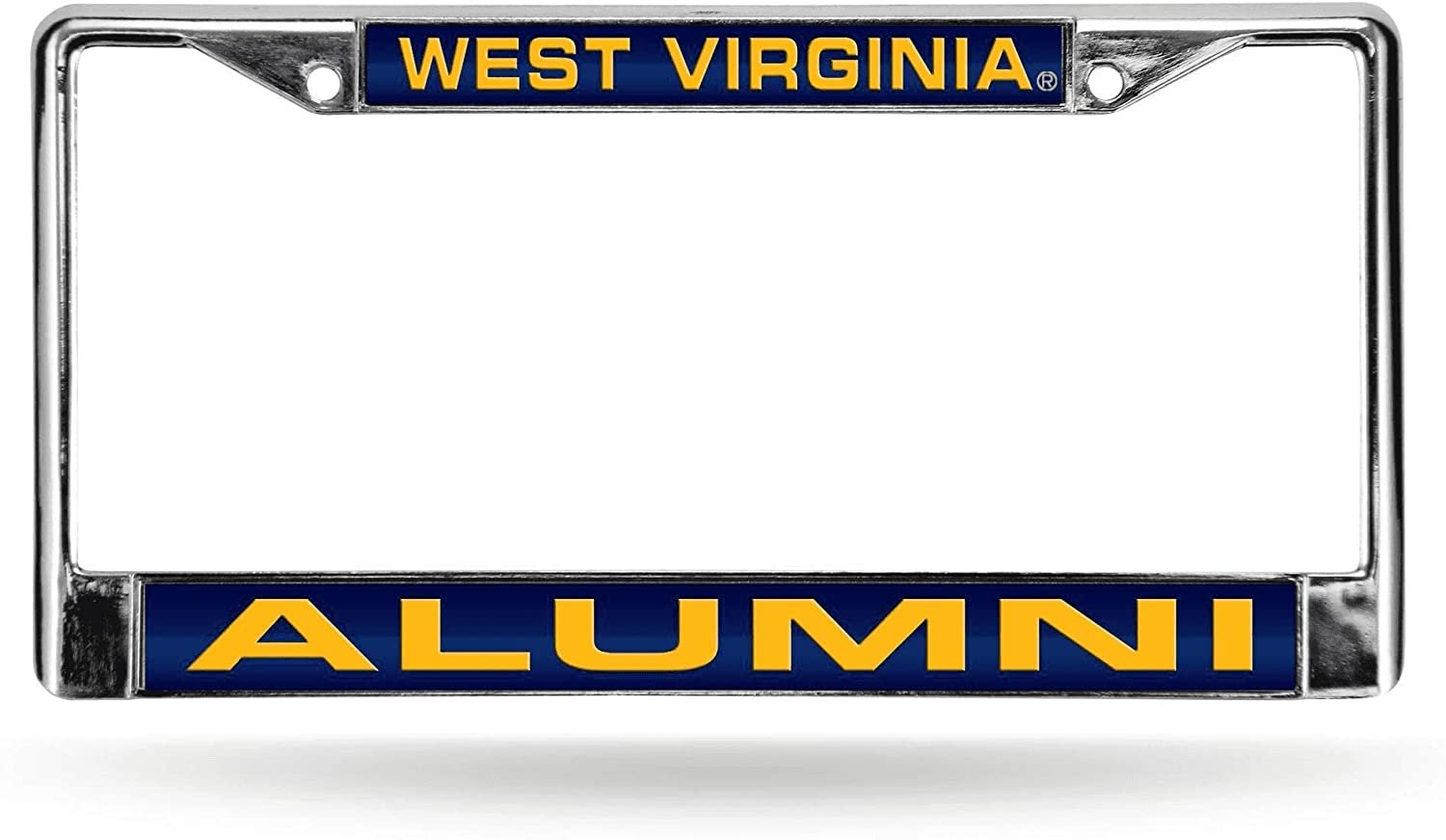 West Virginia University Mountaineers Alumni Chrome Metal License Plate Frame Tag Cover, Laser Mirrored Inserts, 12x6 Inch