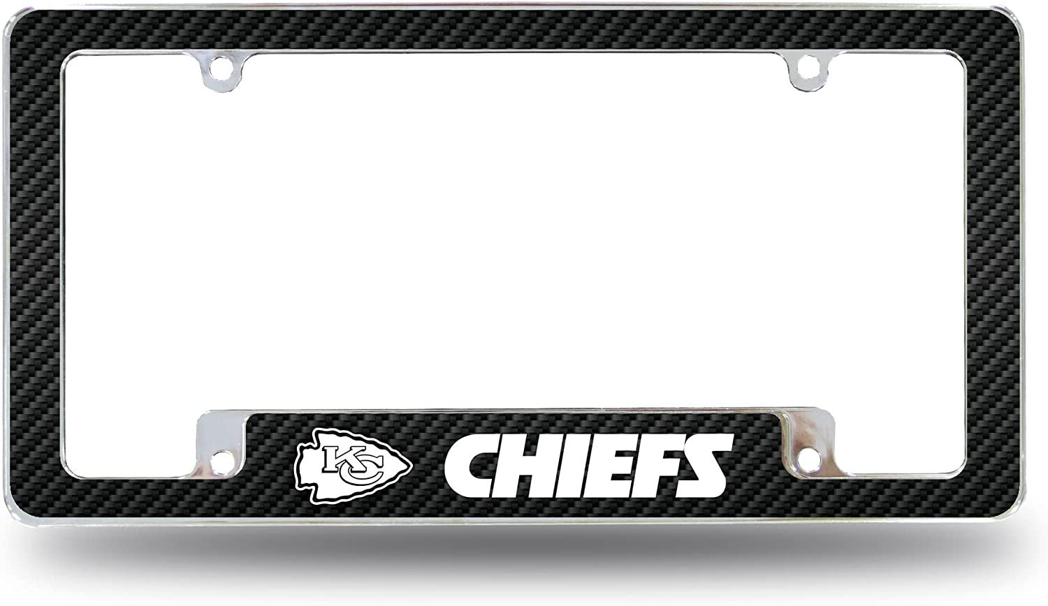 Kansas City Chiefs Metal License Plate Frame Chrome Tag Cover Carbon Fiber Design 6x12 Inch