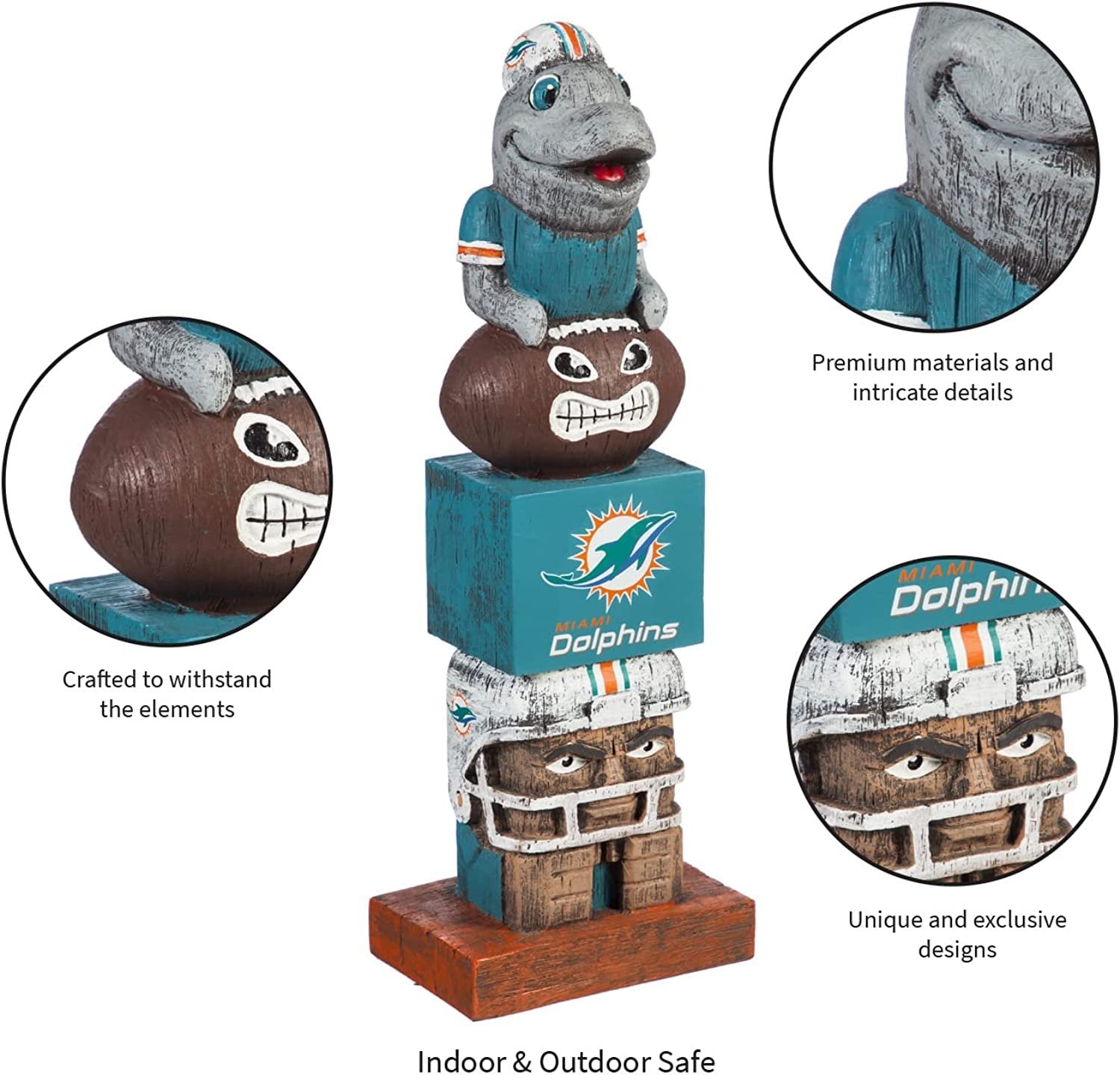 Miami Dolphins 16 Inch Tiki Totem Garden Statue Resin Outdoor Decoration