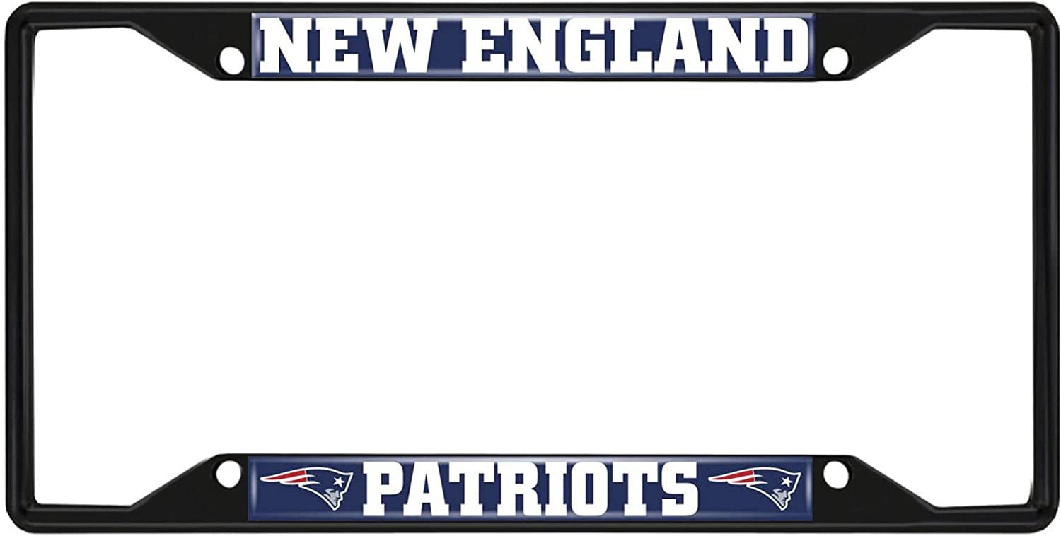 New England Patriots Black Metal License Plate Frame Tag Cover, 6x12 Inch