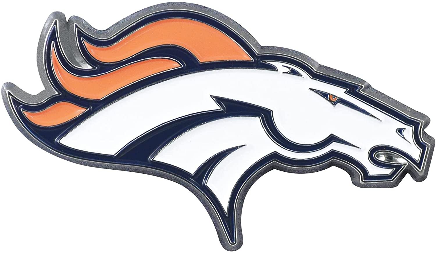 Denver Broncos Premium Solid Metal Raised Auto Emblem, Team Color, Shape Cut, Adhesive Backing