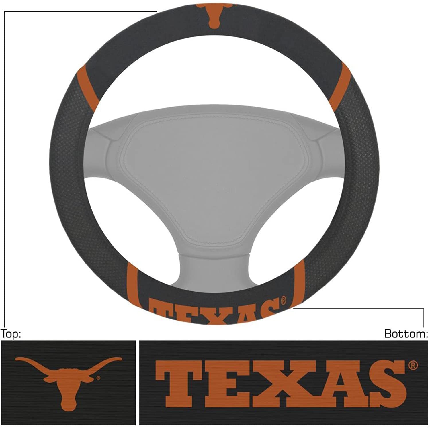 Texas Longhorns Steering Wheel Cover Premium Embroidered Black 15 Inch University of
