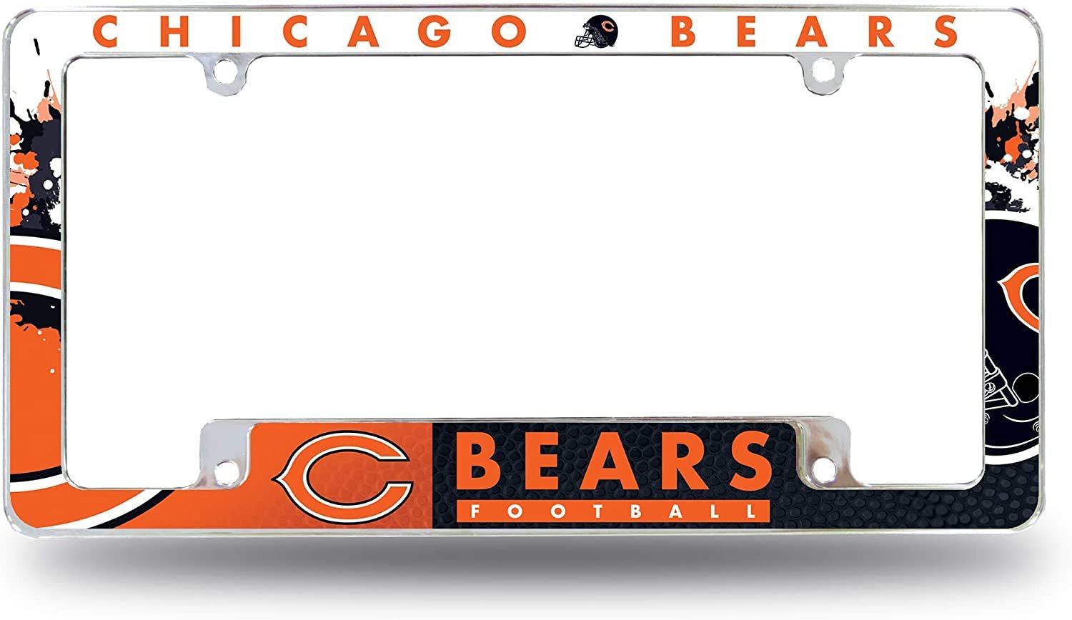 Chicago Bears Metal License License Plate Frame Tag Cover, All Over Design, 12x6 Inch