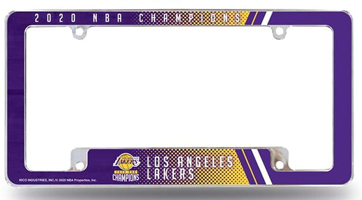 Los Angeles Lakers 2020 Champions Metal License Plate Frame EZ View Design All Over Style Heavy Gauge Chrome Tag Cover Basketball