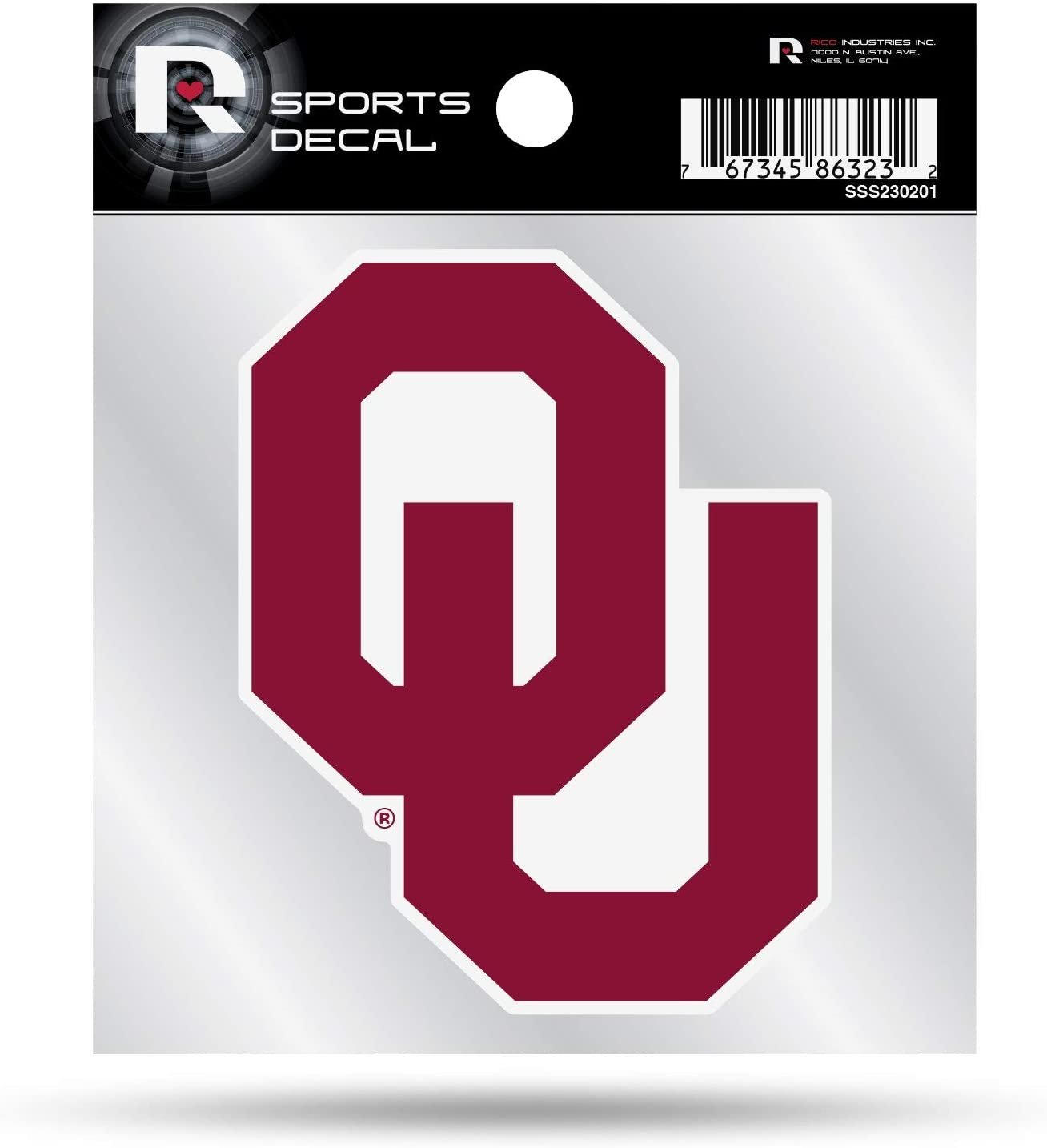 University of Oklahoma Sooners 4x4 Inch Die Cut Decal Sticker, Primary Logo, Clear Backing