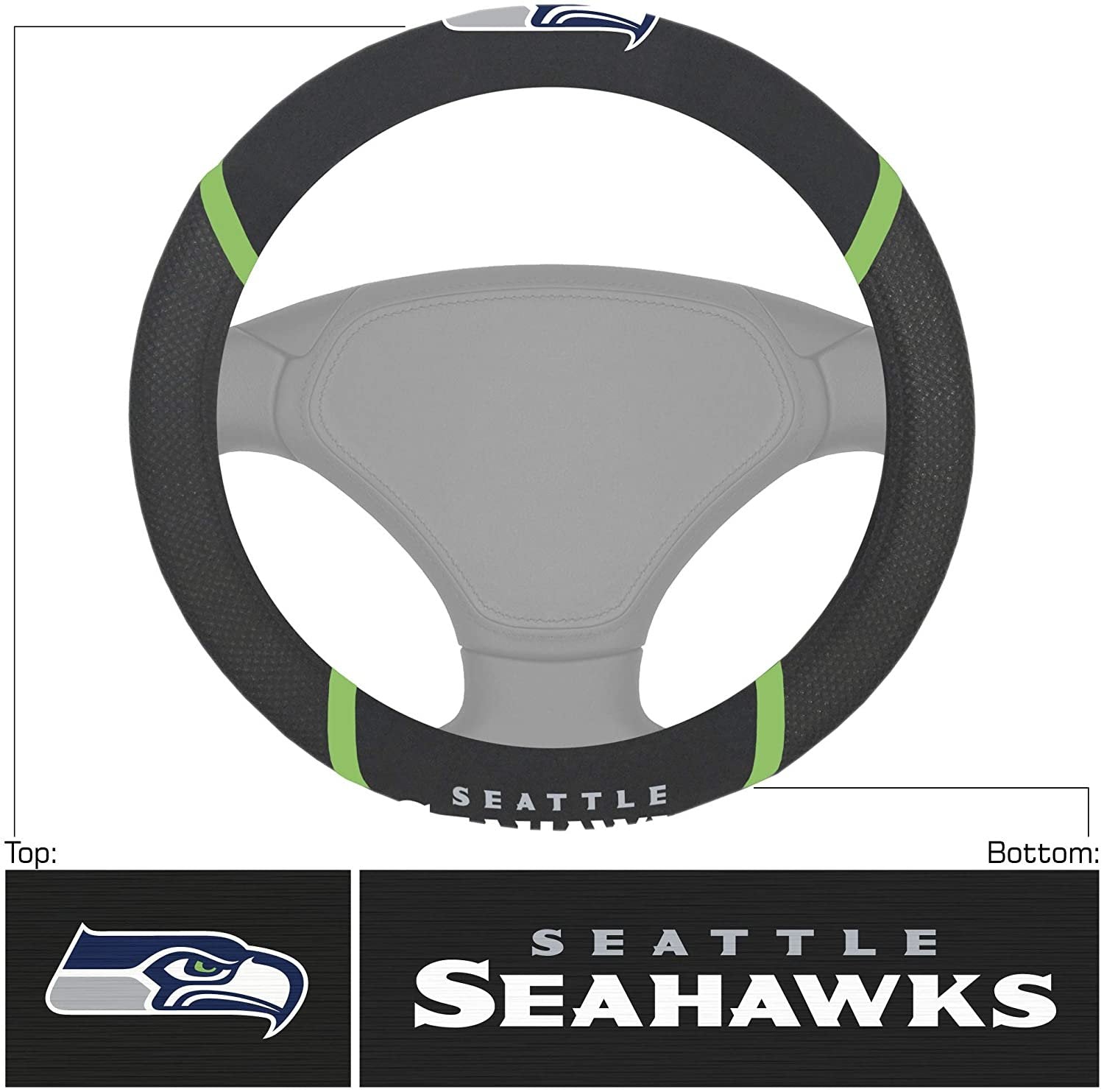 Seattle Seahawks Premium 15 Inch Black Emroidered Steering Wheel Cover