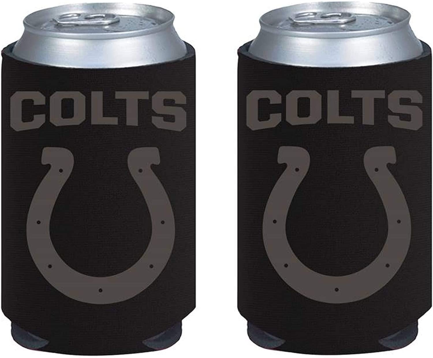 Indianapolis Colts Pair of 12oz Drink Can Cooler Insulated Neoprene Beverage Holder, Black Tonal Design