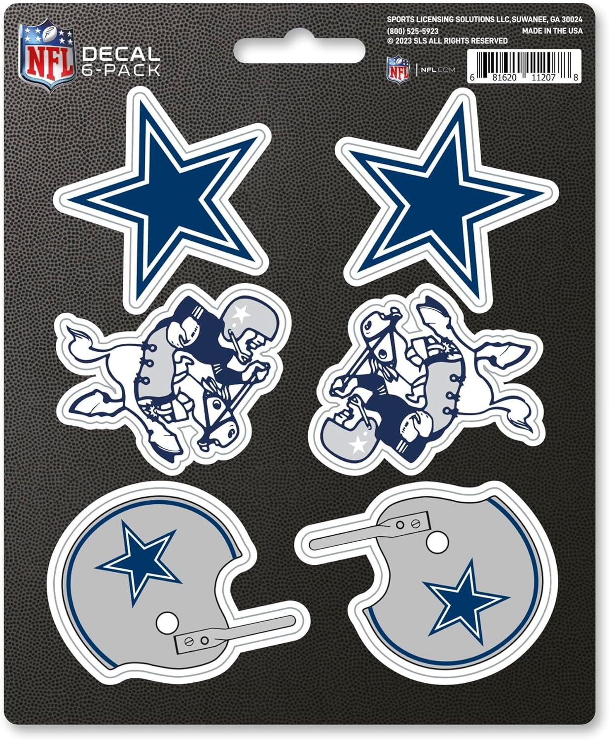 Dallas Cowboys 6-Piece Decal Sticker Set, Vintage Retro Logo, 5x6 Inch Sheet, Gift for football fans for any hard surfaces around home, automotive, personal items