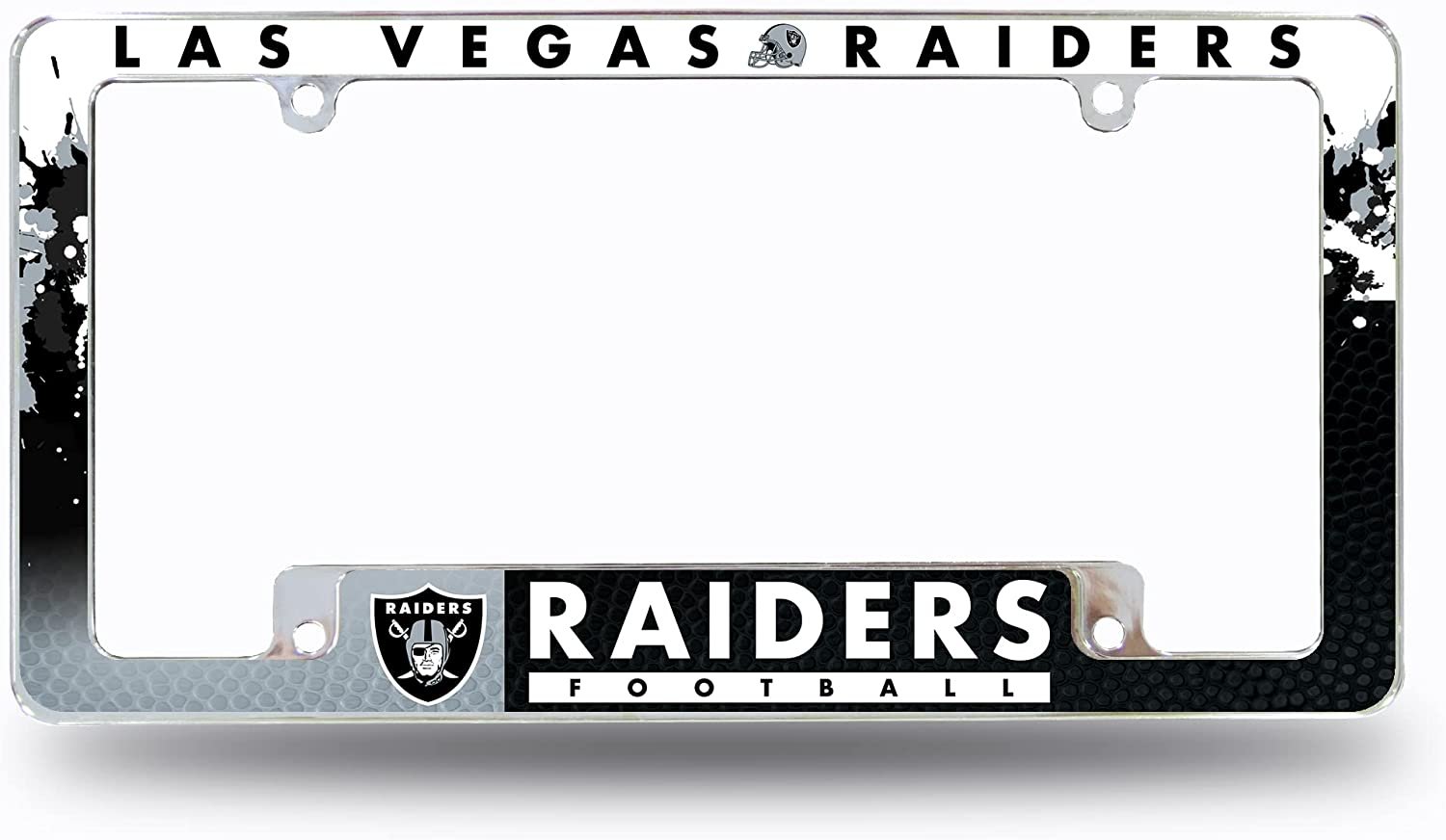 Las Vegas Raiders Metal License Plate Frame Tag Cover All Over Design 12x6 Inch