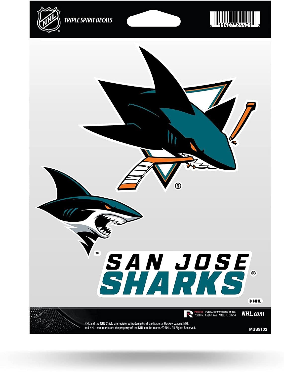 San Jose Sharks Die Cut 3-Piece Triple Spirit Sticker Sheet