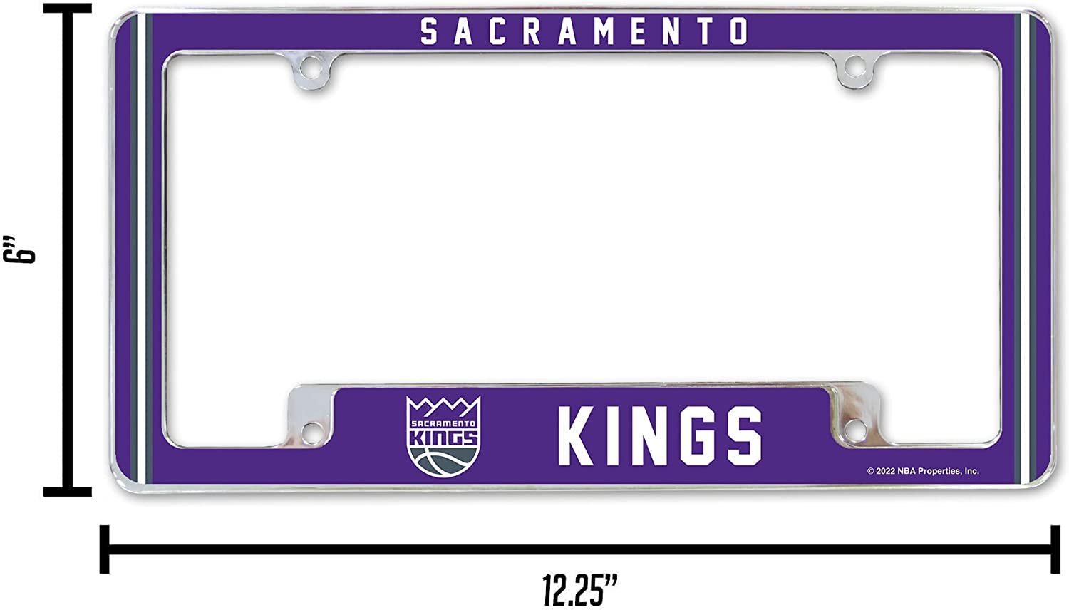 Sacramento Kings Metal License Plate Frame Chrome Tag Cover Alternate Design 6x12 Inch