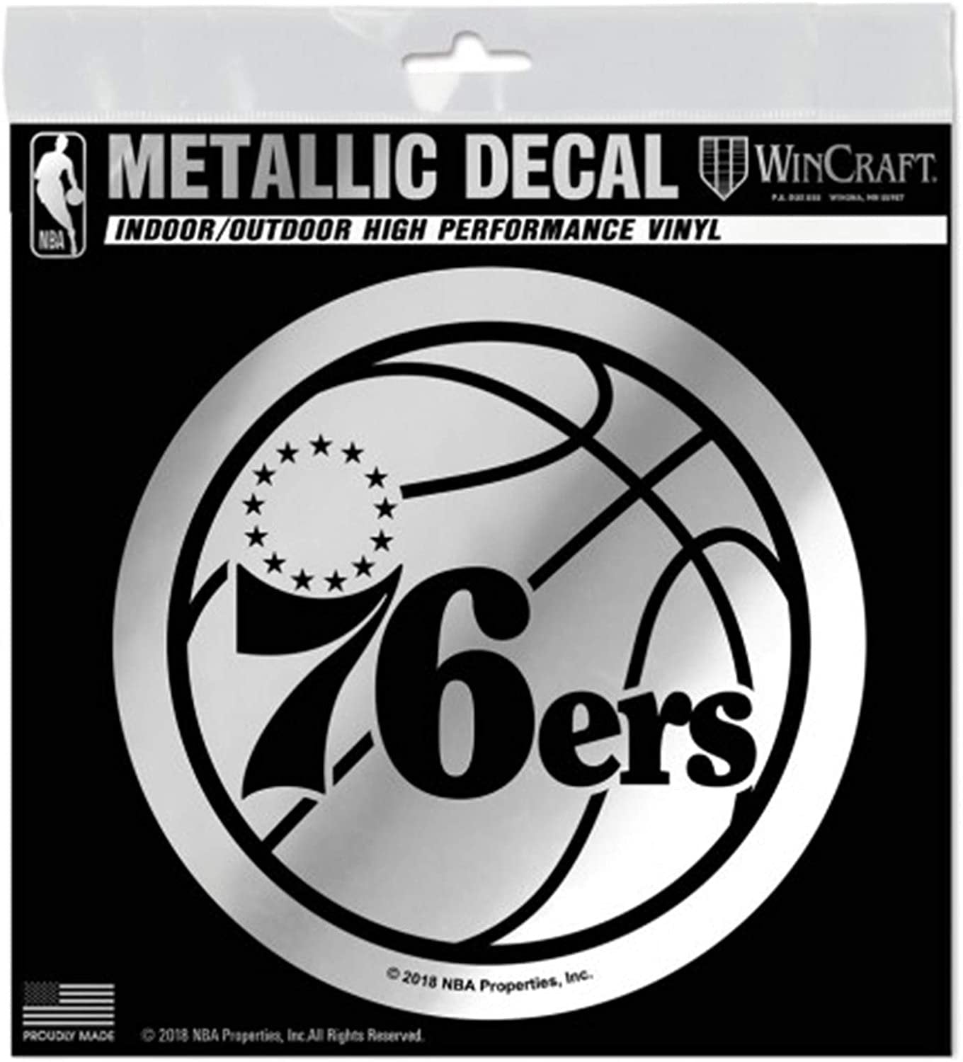 Philadelphia 76ers 6 Inch Decal Sticker, Metallic Chrome Shimmer Design