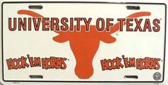 University of Texas Longhorns Metal Auto Tag License Plate, Hook Em Design, 6x12 Inch