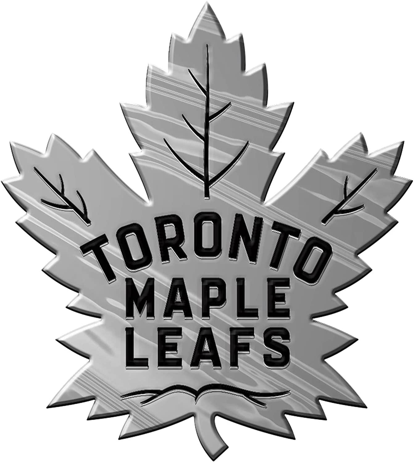 Toronto Maple Leafs Auto Emblem, Plastic Molded, Silver Chrome Color, Raised 3D Effect, Adhesive Backing