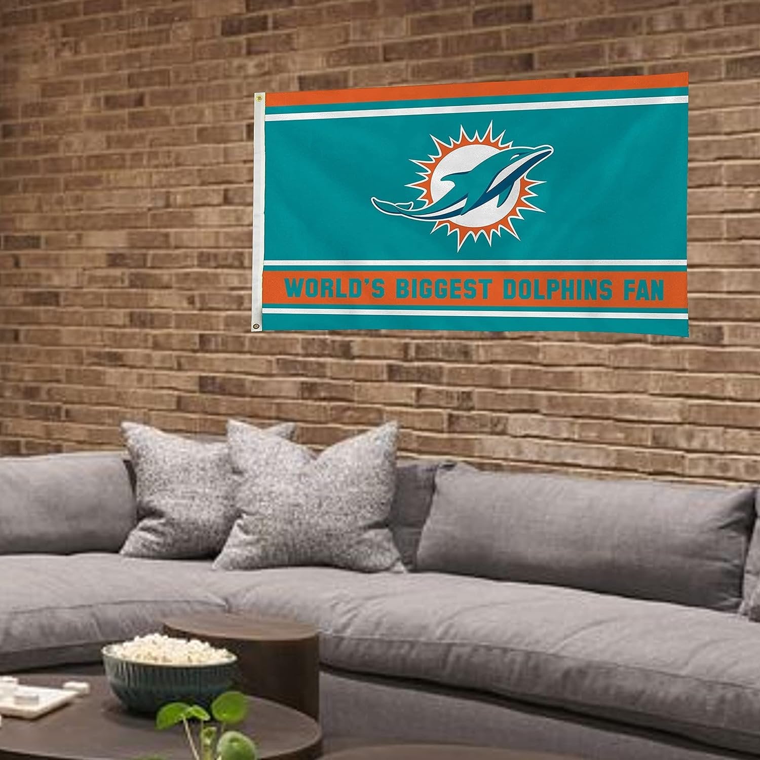 Miami Dolphins 3x5 Feet Flag Banner, World's Biggest Fan, Metal Grommets, Single Sided, Indoor or Outdoor Use