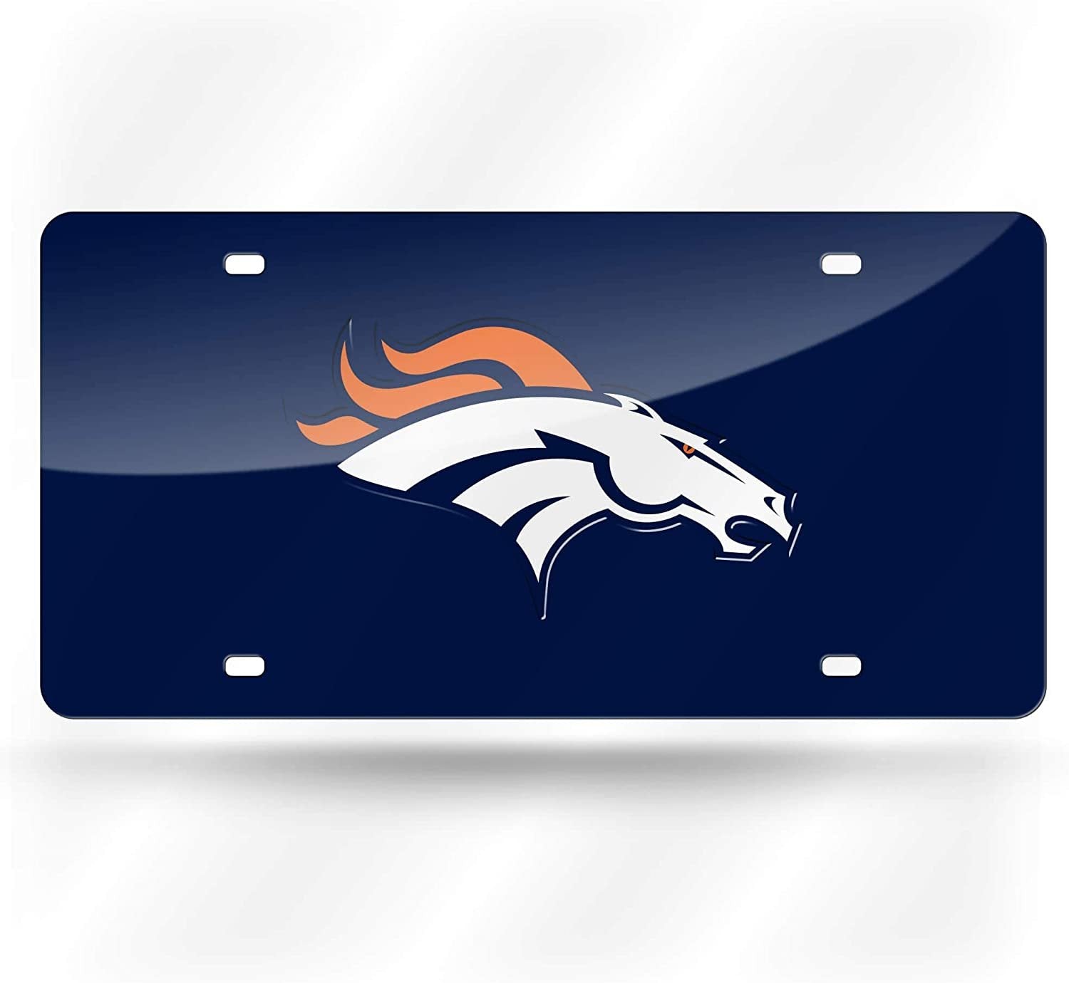 Denver Broncos Premium Laser Cut Tag License Plate, Blue Mirrored Acrylic Inlaid, 12x6 Inch