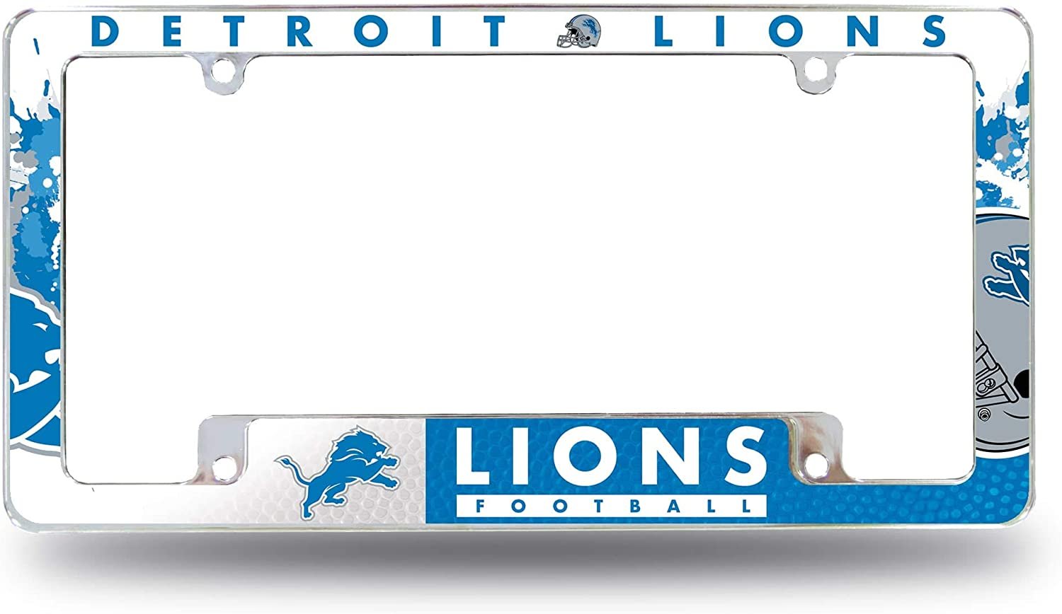 Detroit Lions Metal License Plate Frame Tag Cover All Over Design EZ View
