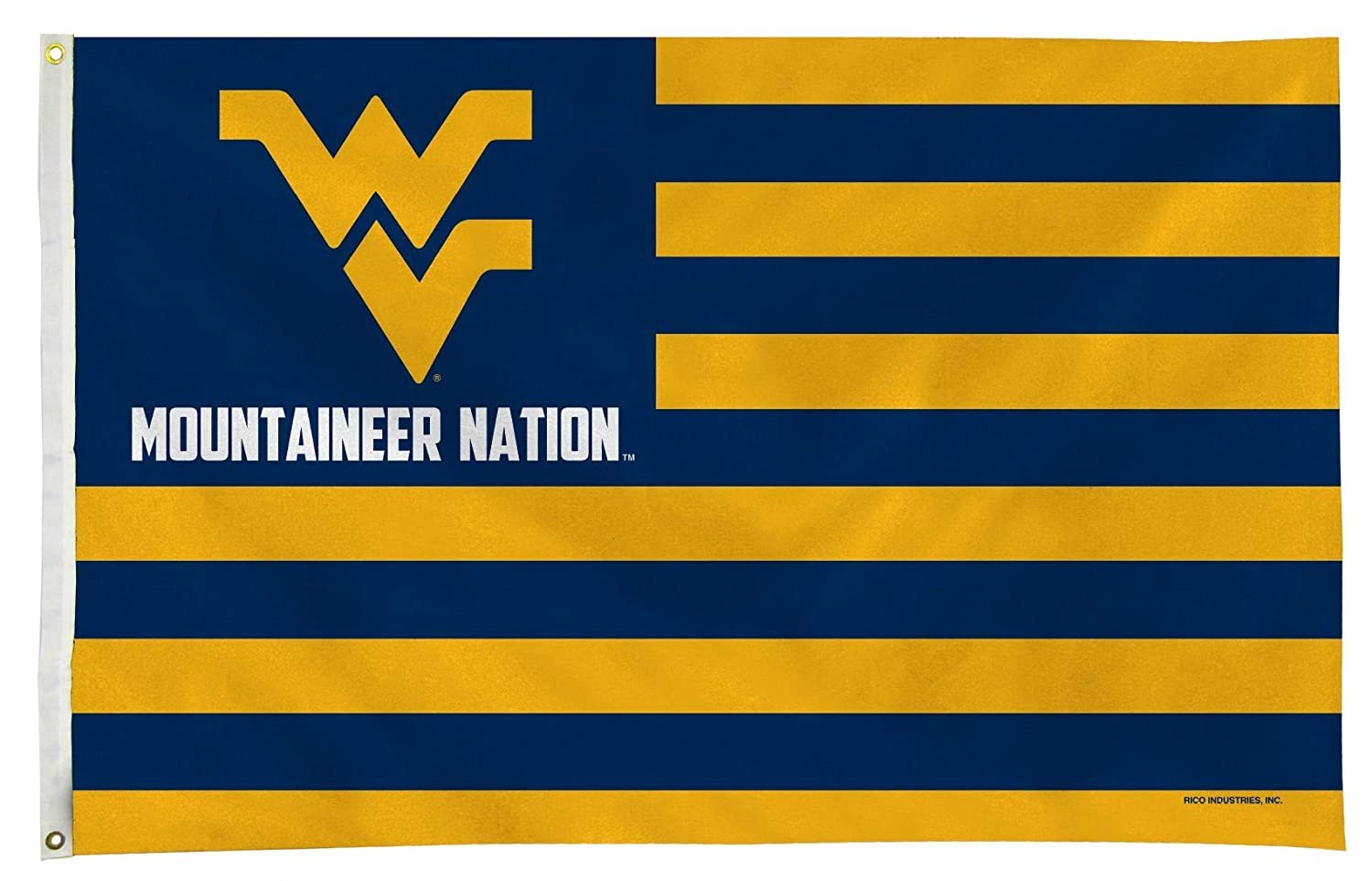 West Virginia University Mountaineers Premium 3x5 Feet Flag Banner, Stripes Design, Metal Grommets, Outdoor Use, Single Sided