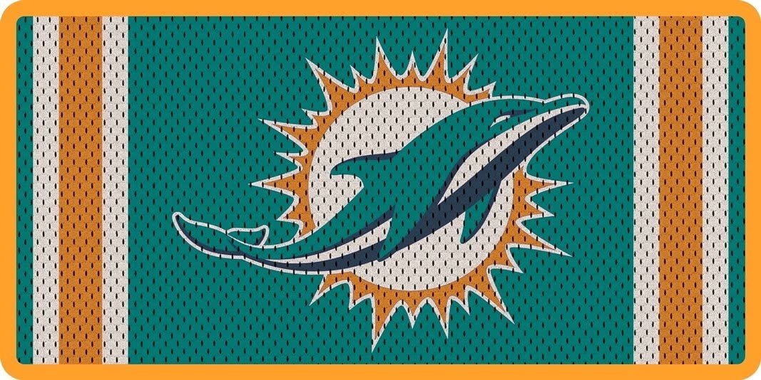 Miami Dolphins Premium Laser Cut Tag License Plate, Jersey Design, Mirrored Acrylic Inlaid, 6x12 Inch