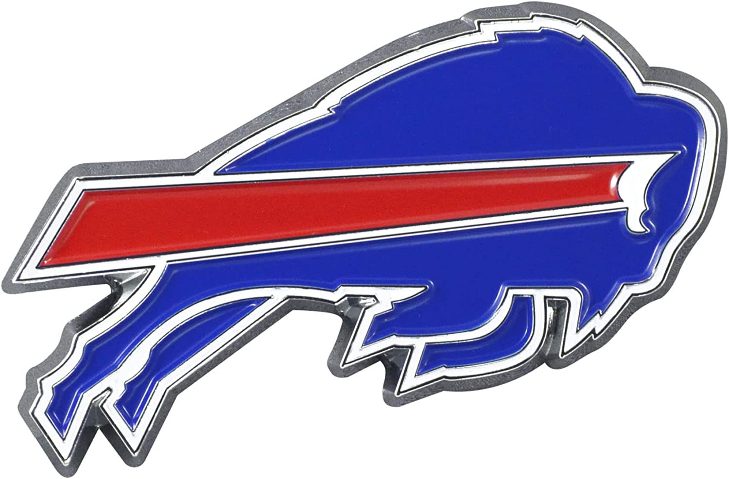 Buffalo Bills Premium Solid Metal Color Raised Auto Emblem Shape Cut Adhesive Backing