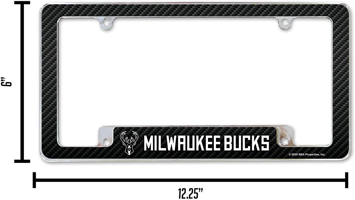 Milwaukee Bucks Metal License Plate Frame Chrome Tag Cover Carbon Fiber Design 6x12 Inch