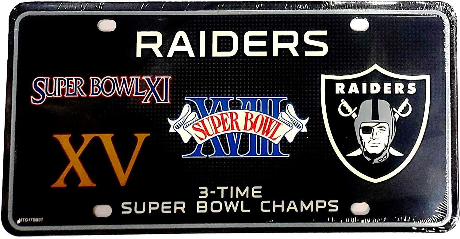 Las Vegas Raiders 3X Super Bowl Champions Metal Tag License Plate 6x12 Inch