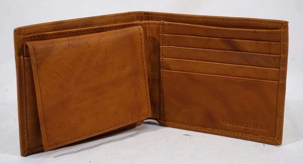 Carolina Panthers Premium Brown Leather Wallet, Bifold Billfold, Embossed Laser Engraved