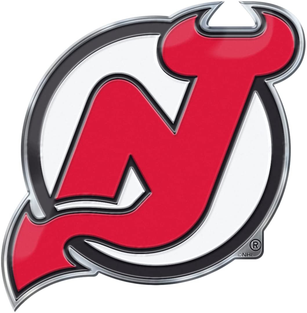 New Jersey Devils Auto Emblem, Aluminum Metal, Embossed Team Color, Raised Decal Sticker, Full Adhesive Backing