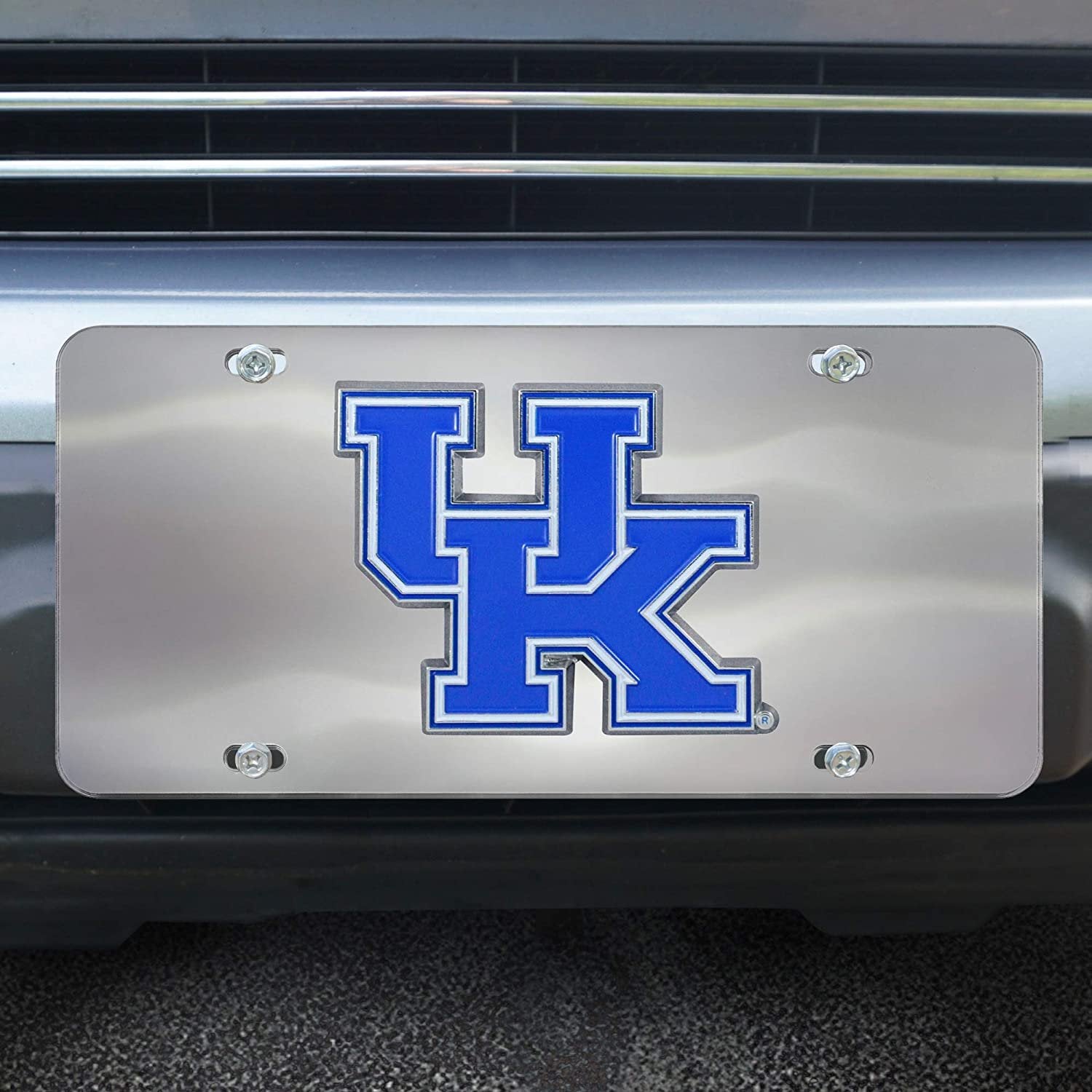 University of Kentucky Wildcats License Plate Tag, Premium Stainless Steel Diecast, Chrome, Raised Solid Metal Color Emblem, 6x12 Inch
