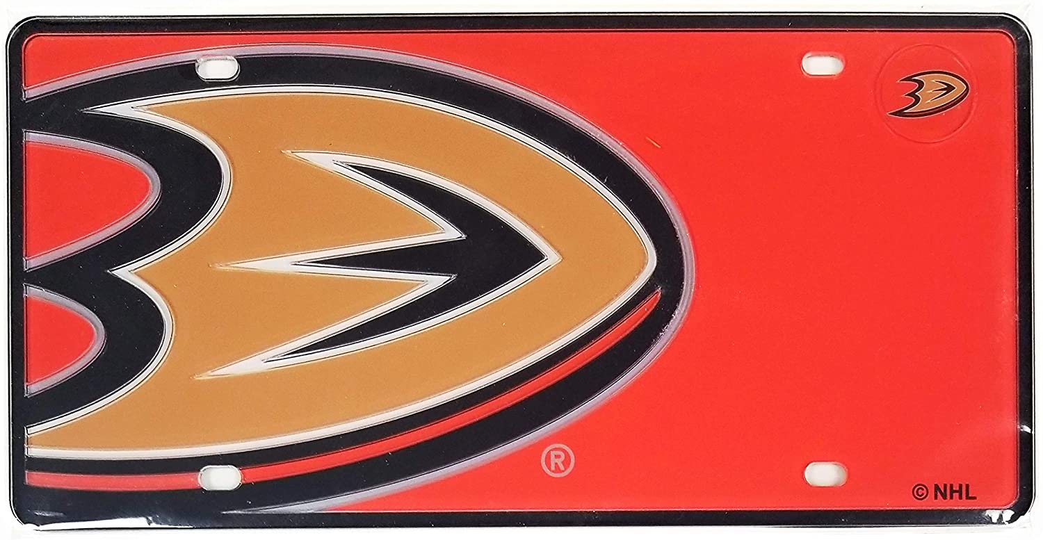 Anaheim Ducks Premium Laser Cut Tag License Plate, Mega Logo Design, Mirrored Acrylic Inlaid, 6x12 Inch