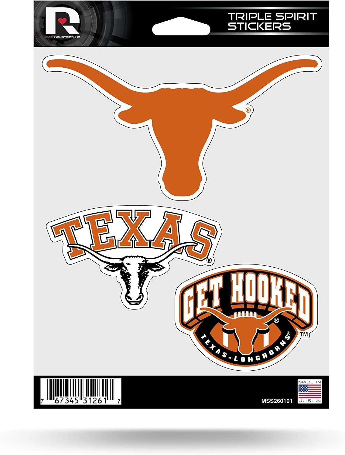 University of Texas Longhorns Sticker Decal Sheet 3-Piece Die Cut 5x7 Inch