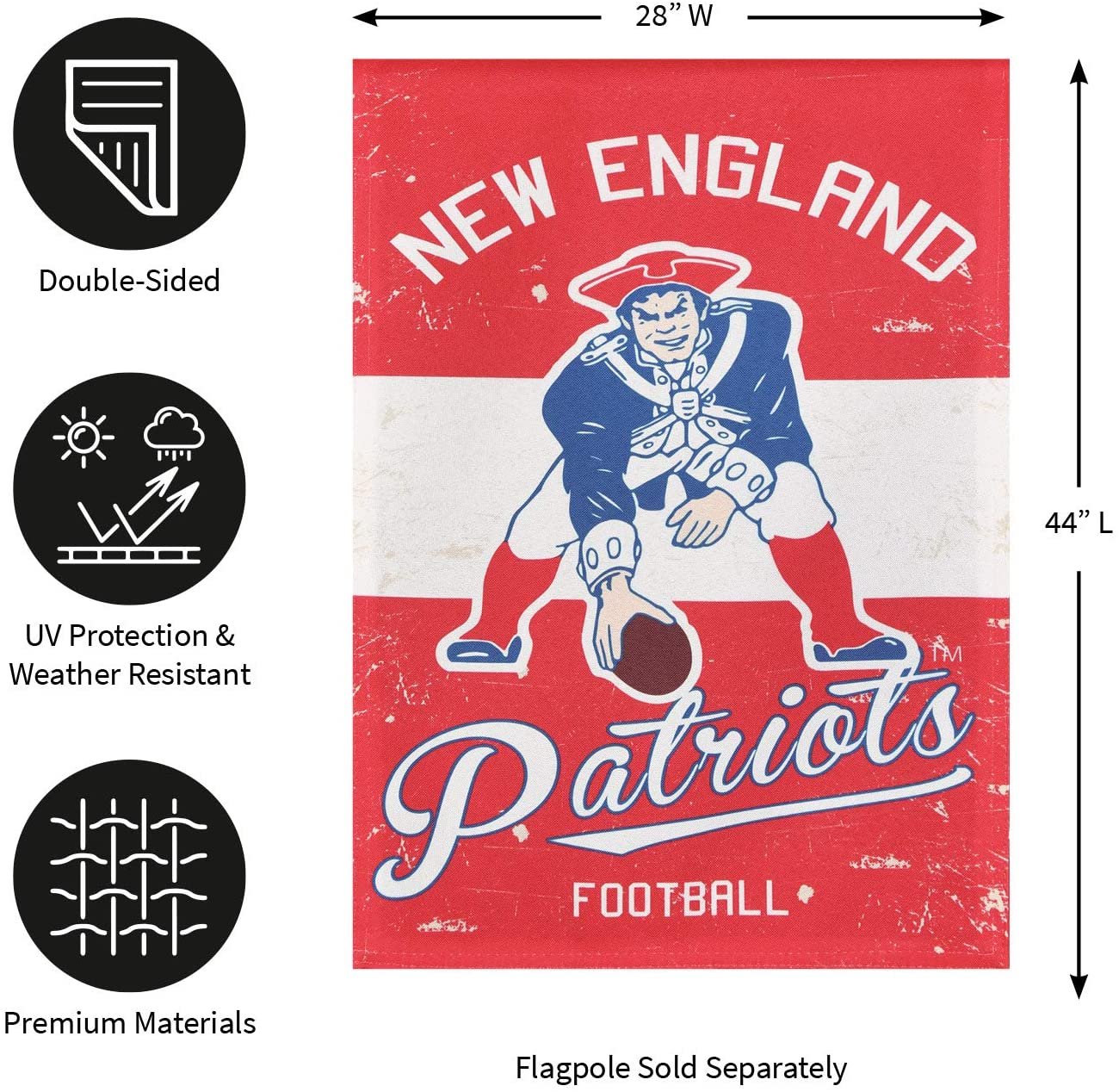 New England Patriots Premium 2-sided Garden Flag Banner, Vintage Logo, Linen, 13x18 Inch