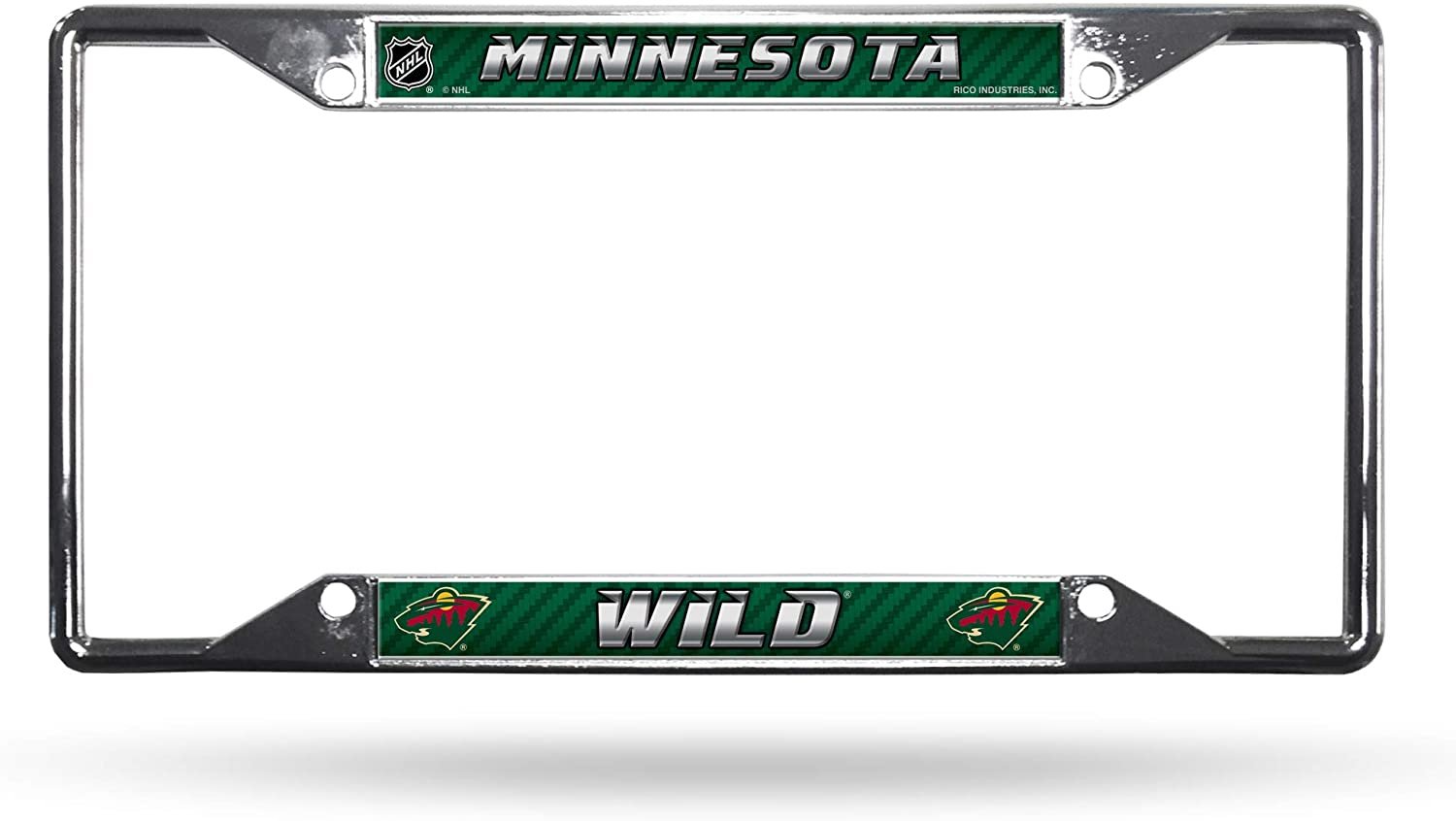 Minnesota Wild Premium Metal License Plate Frame Chrome Tag Cover, EZ View Design, 12x6 Inch