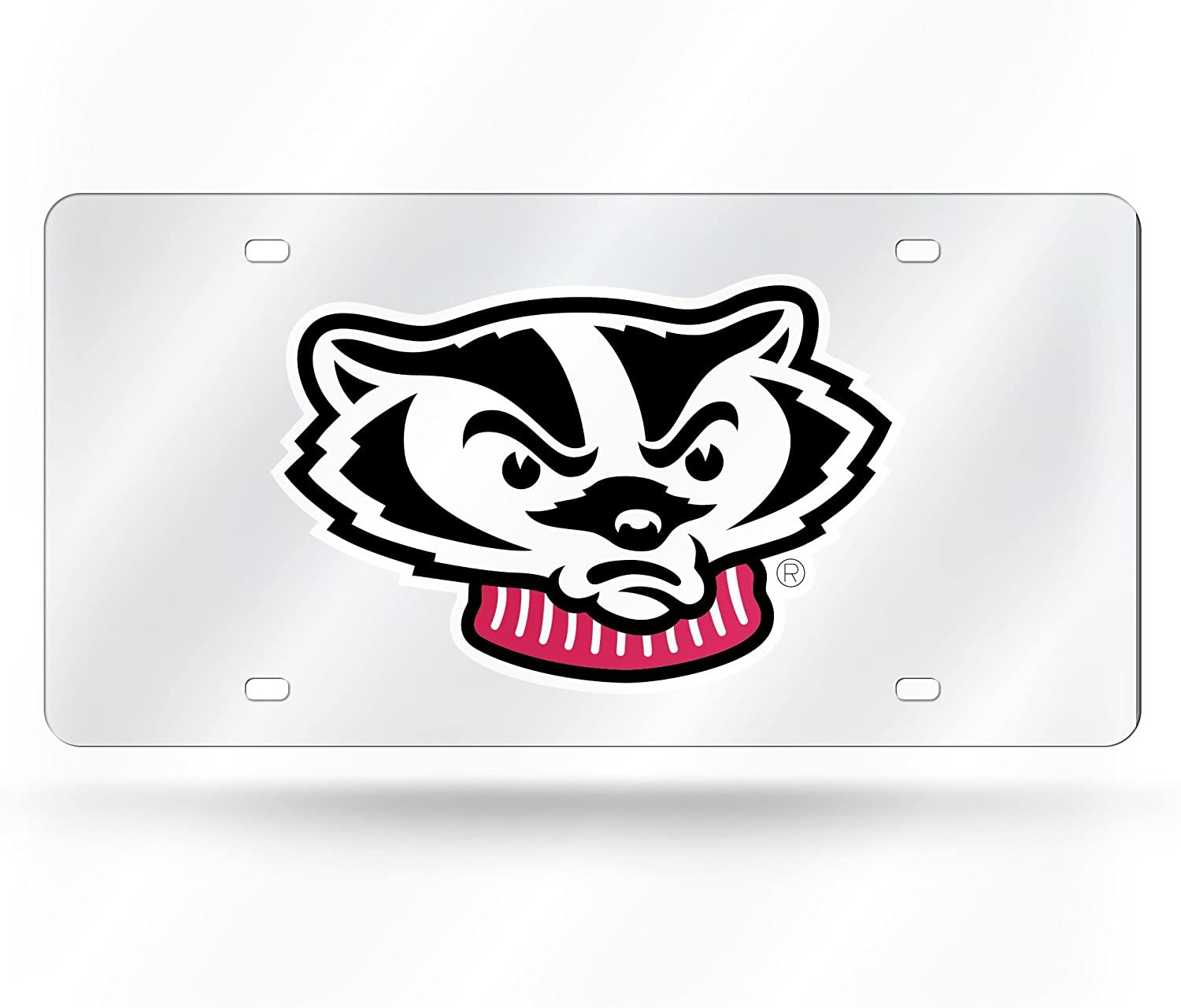 University of Wisconsin Badgers Premium Laser Cut Tag License Plate, Mirrored Acrylic Inlaid, 12x6 Inch