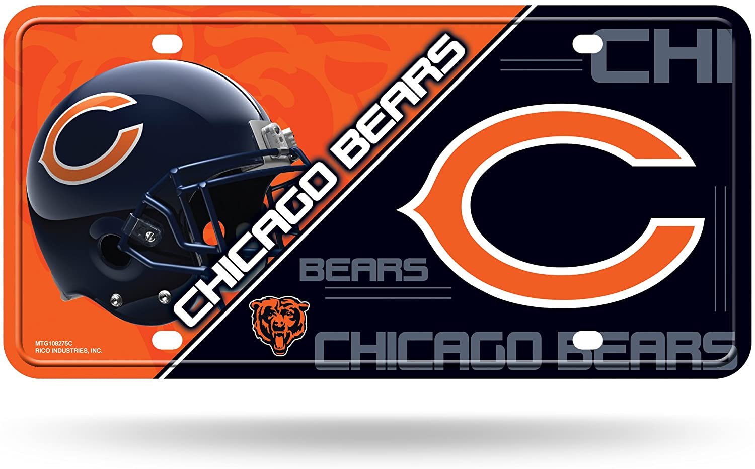 Chicago Bears Metal Auto Tag License Plate, Split Design, 6x12 Inch